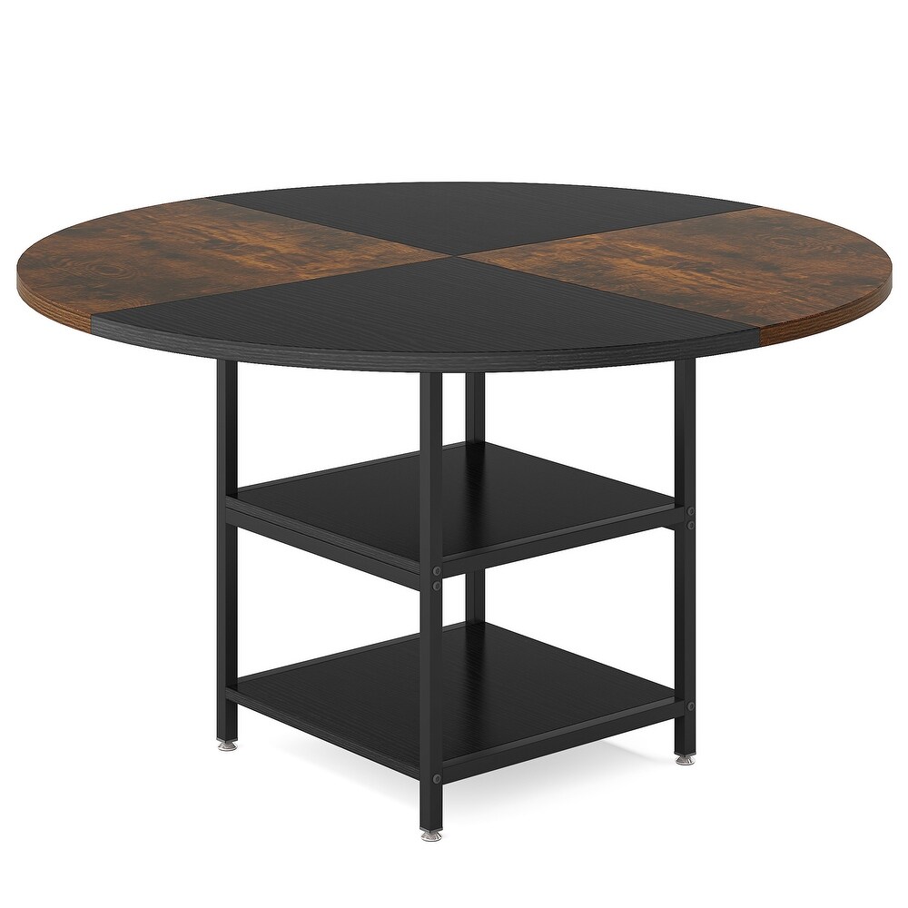 47 Inches Round Dining Table for 4 People Kitchen Tables Dinner Table with 2 Tier Storage Shelves