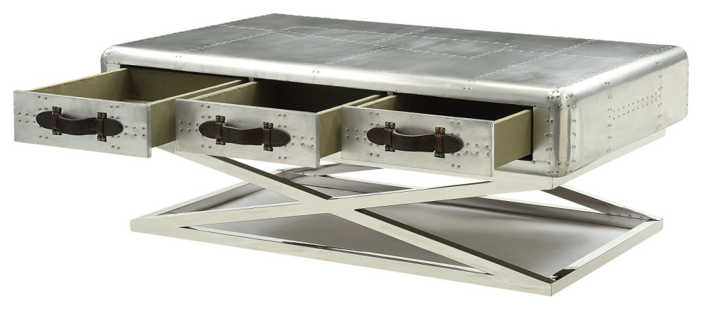 Industrial Coffee Table  Aluminum Construction With 3 Drawers  Metallic Silver   Industrial   Coffee Tables   by Declusia  Houzz