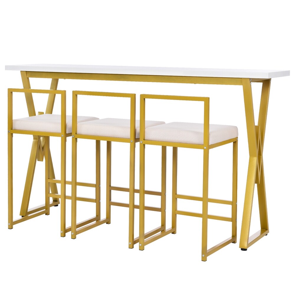 Console Bar Dining Table Set with 3 Padded Stools