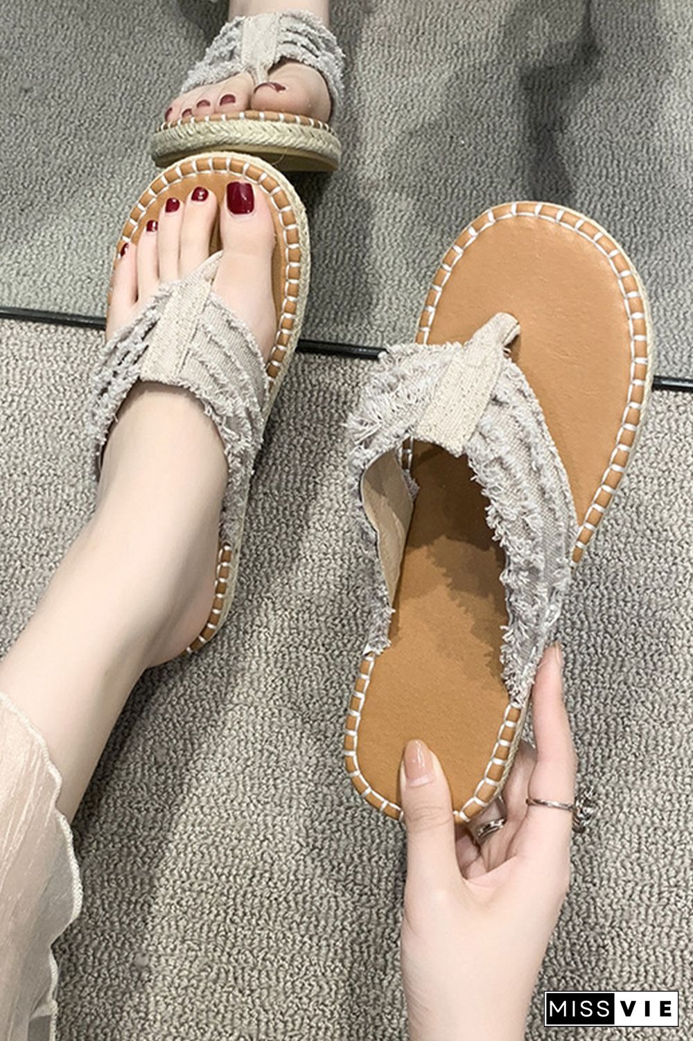 Straw Canvas Flip-flop Sandals Wholesale