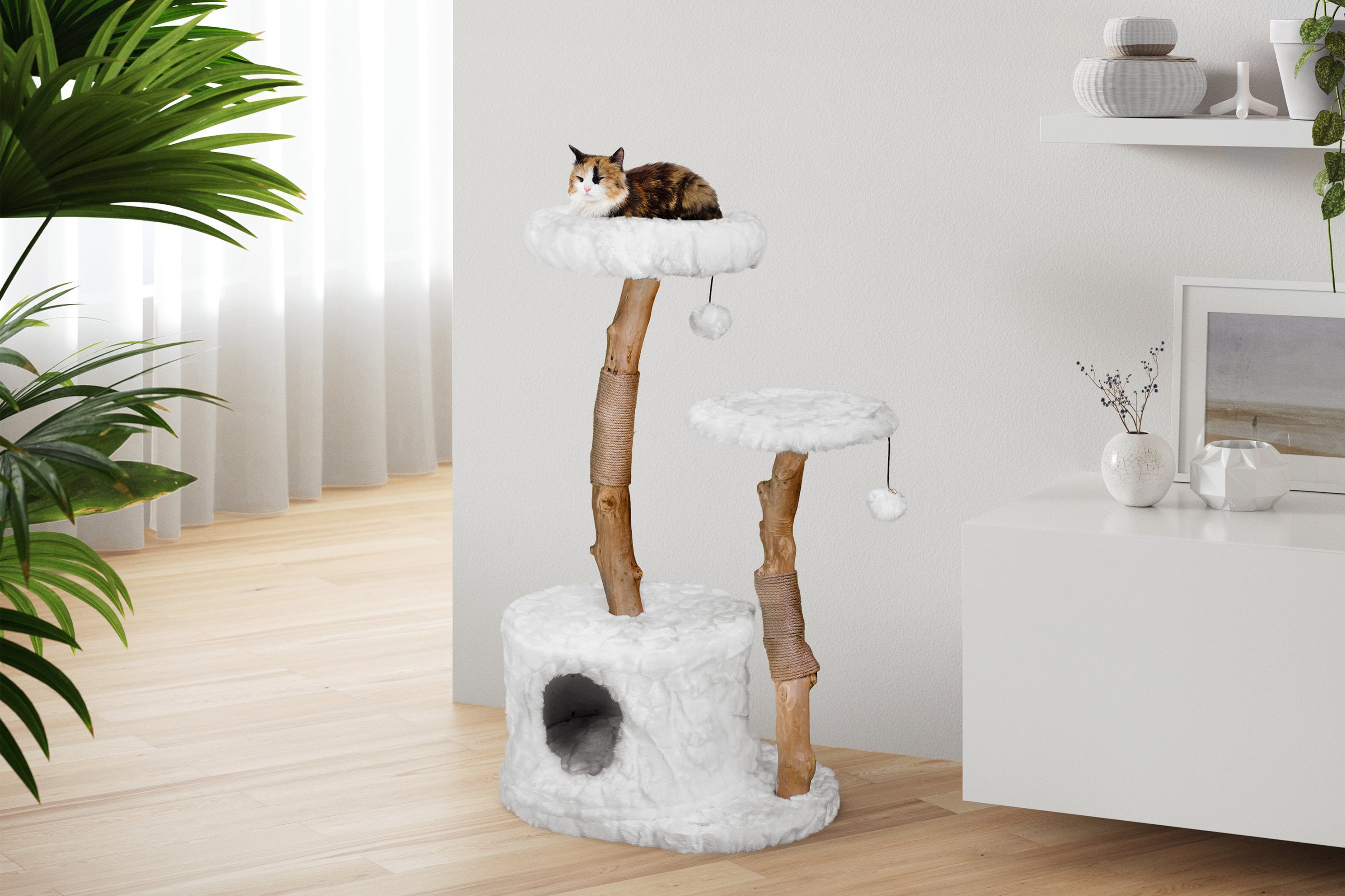 Mau Lifestyle Alba Cat Tree with Cozy Hideout， White