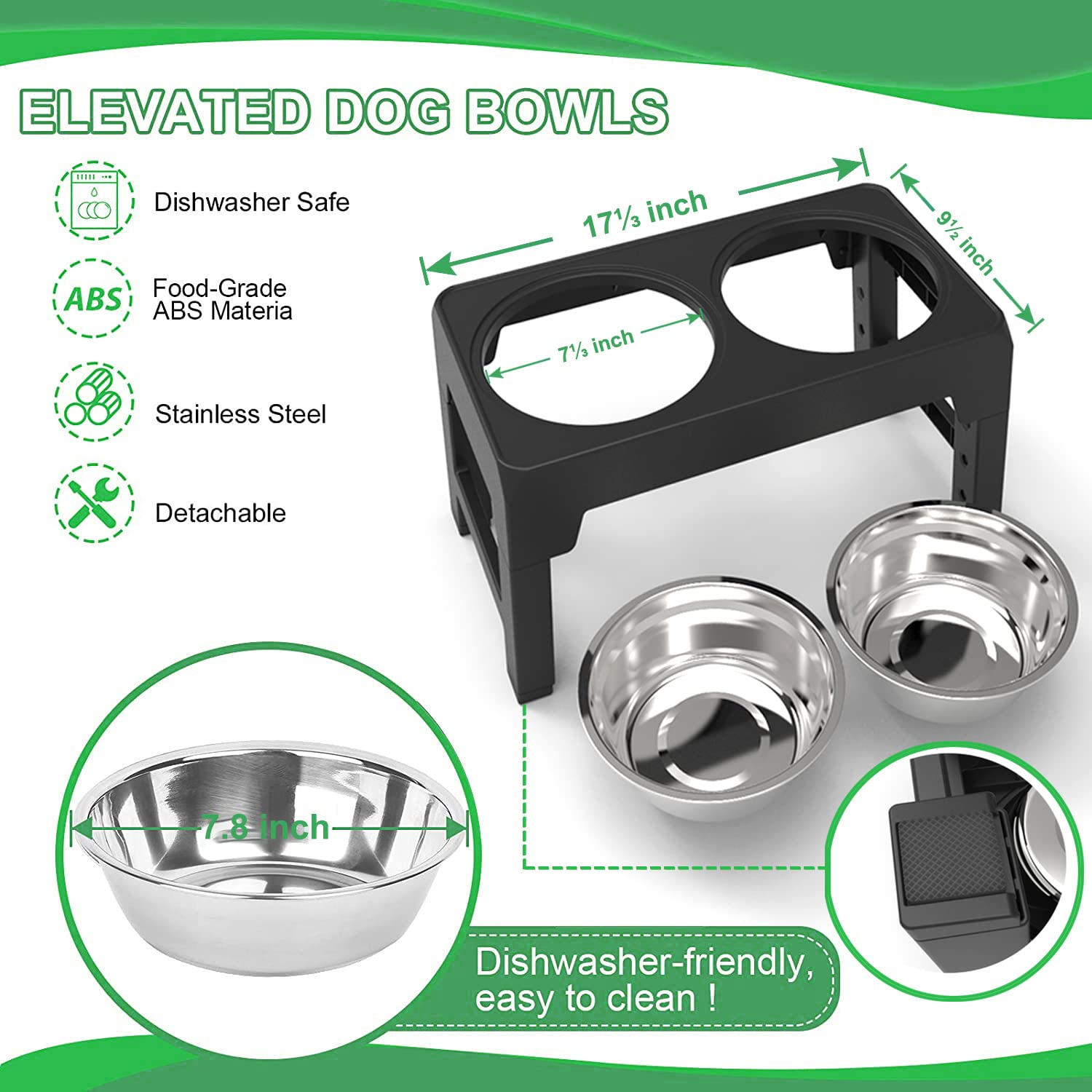 Elevated Dog Bowls Adjustable Raised Dog Bowl Stand with Double Stainless Steel Dog Food Bowls Adjusts to 4 Heights for Small Medium Large Dogs and Pets