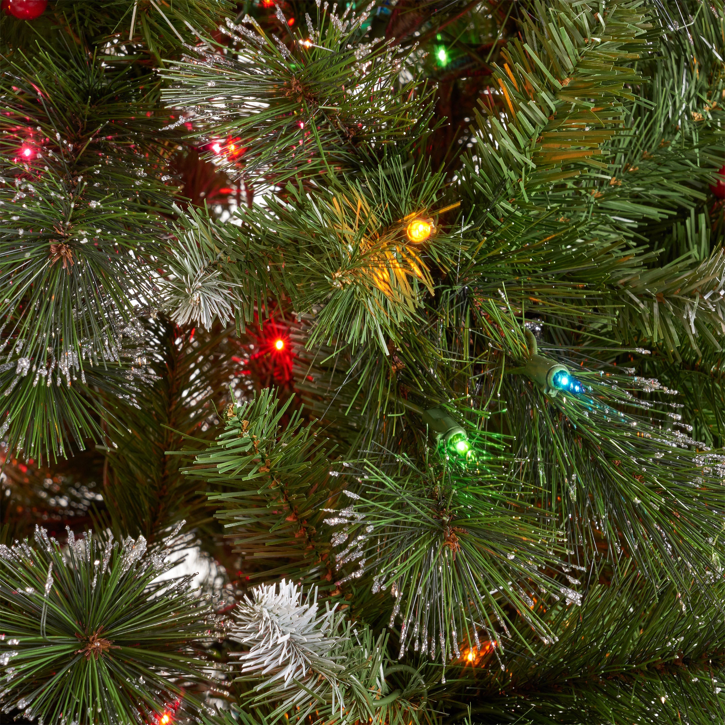 7-foot Mixed Spruce Hinged Artificial Christmas Tree with Glitter Branches, Red Berries, and Pinecones