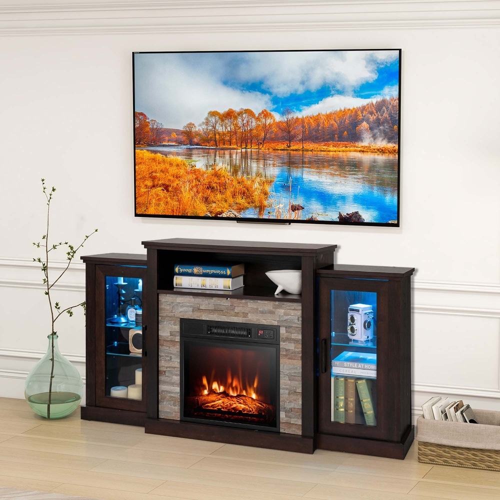 Fireplace TV Stand  Fireplace for TV up to 65'' Brown/Black/White