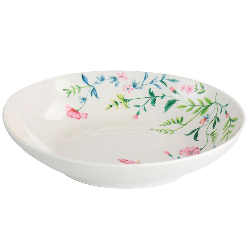 Gibson Everyday Butterfly Floral 2 Piece Fine Ceramic Platter and Dinner Bowl Set in White and Floral