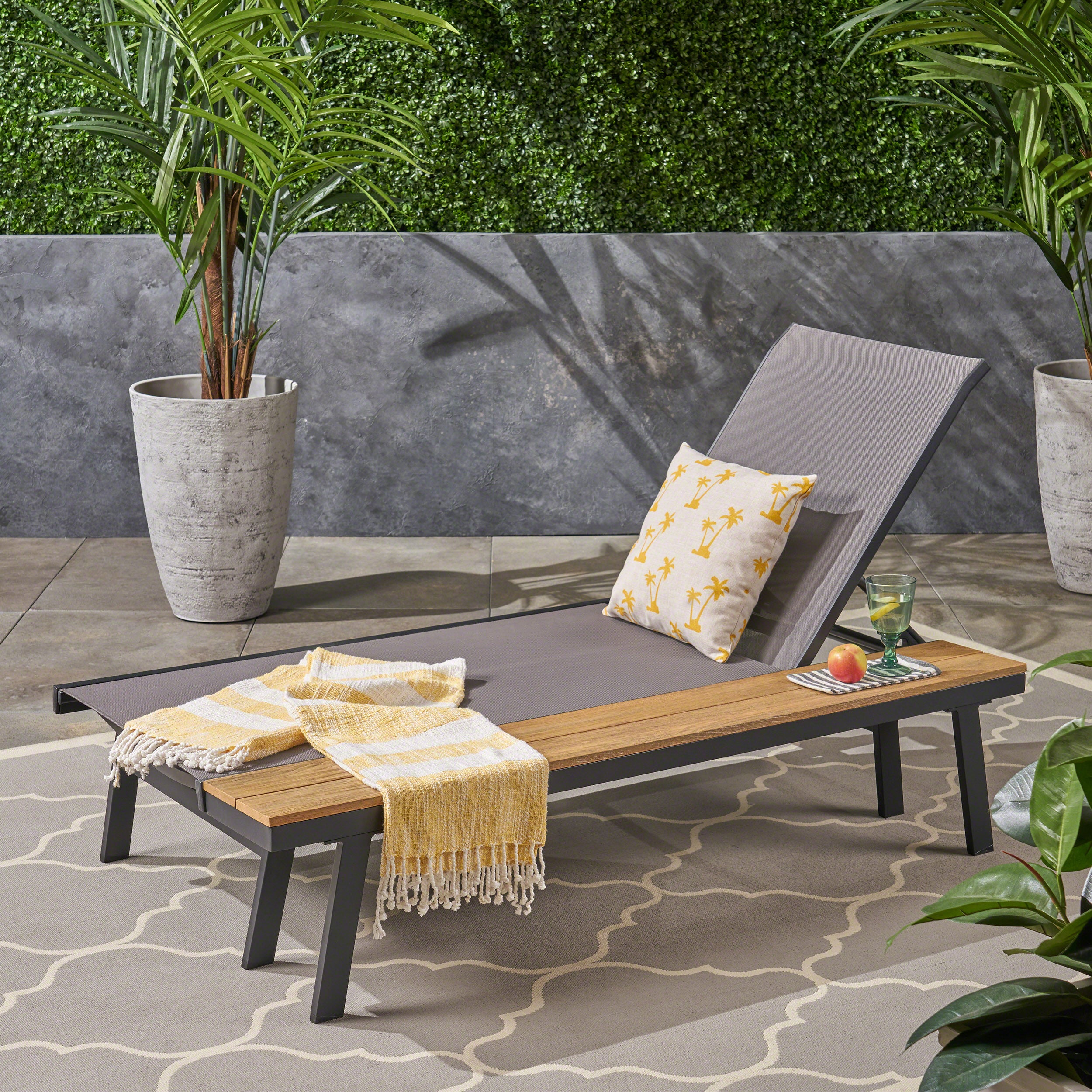 John Outdoor Mesh and Aluminum Chaise Lounge with Side Table