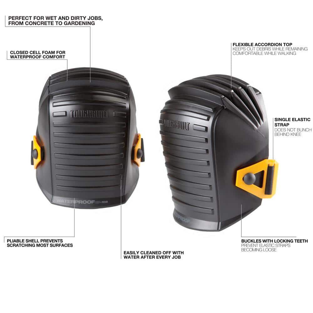 TOUGHBUILT Waterproof Black Knee Pads with flexible accordion construction TB-KP-102