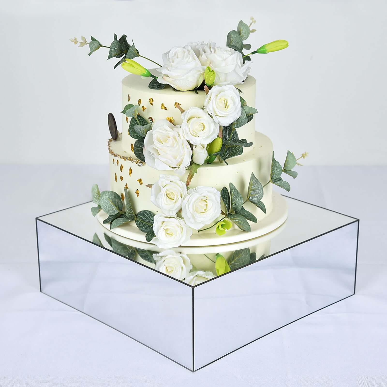 Silver Mirror Finish Acrylic Cake Box Stand, Display Box Pedestal Riser with Hollow Bottom 14