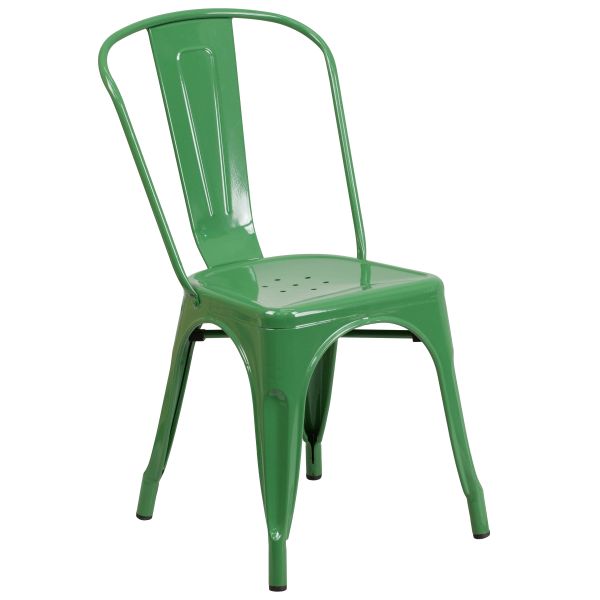 Perry Commercial Grade Green Metal Indoor-Outdoor Stackable Chair