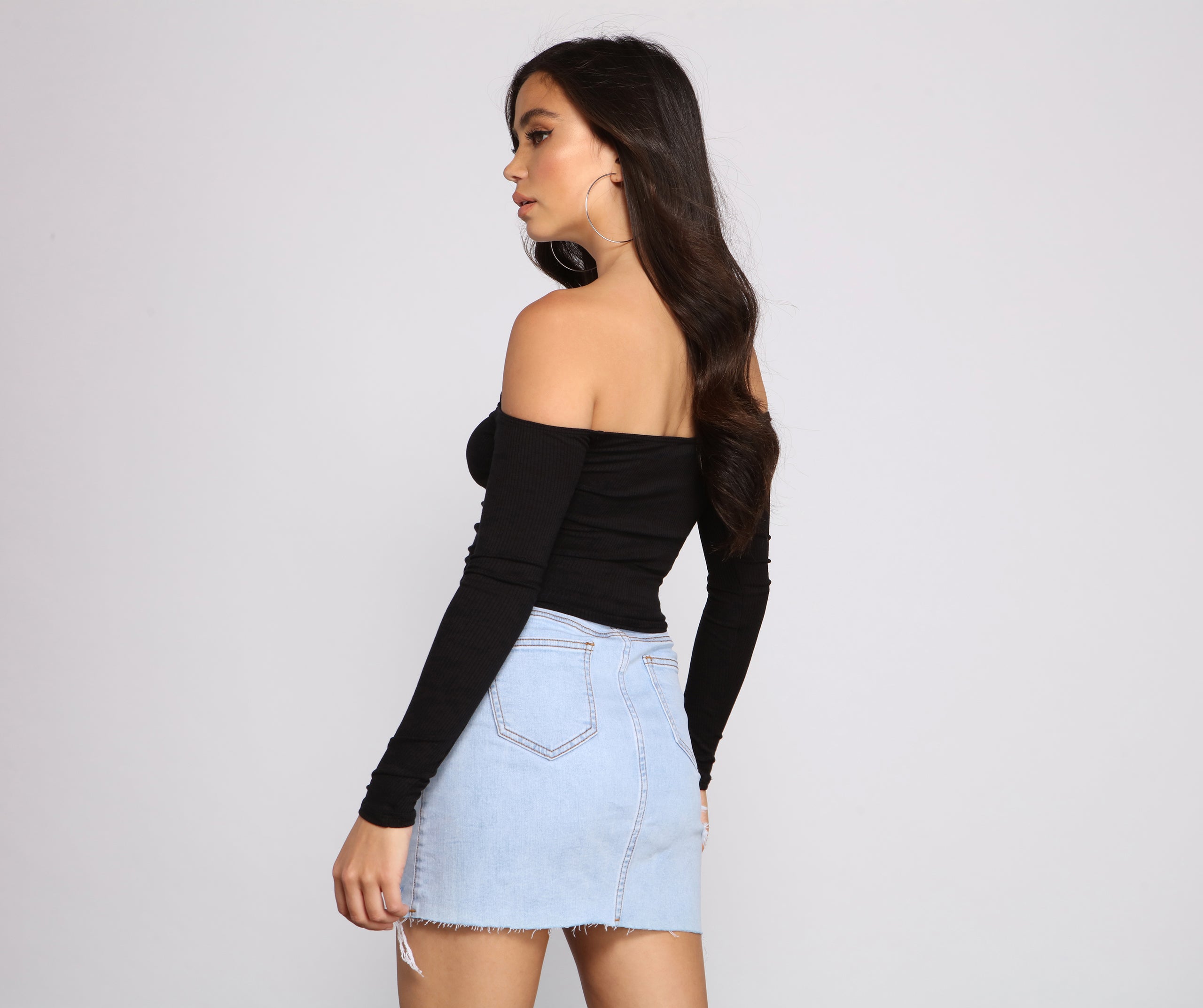 Off The Shoulder Ribbed Henley Top