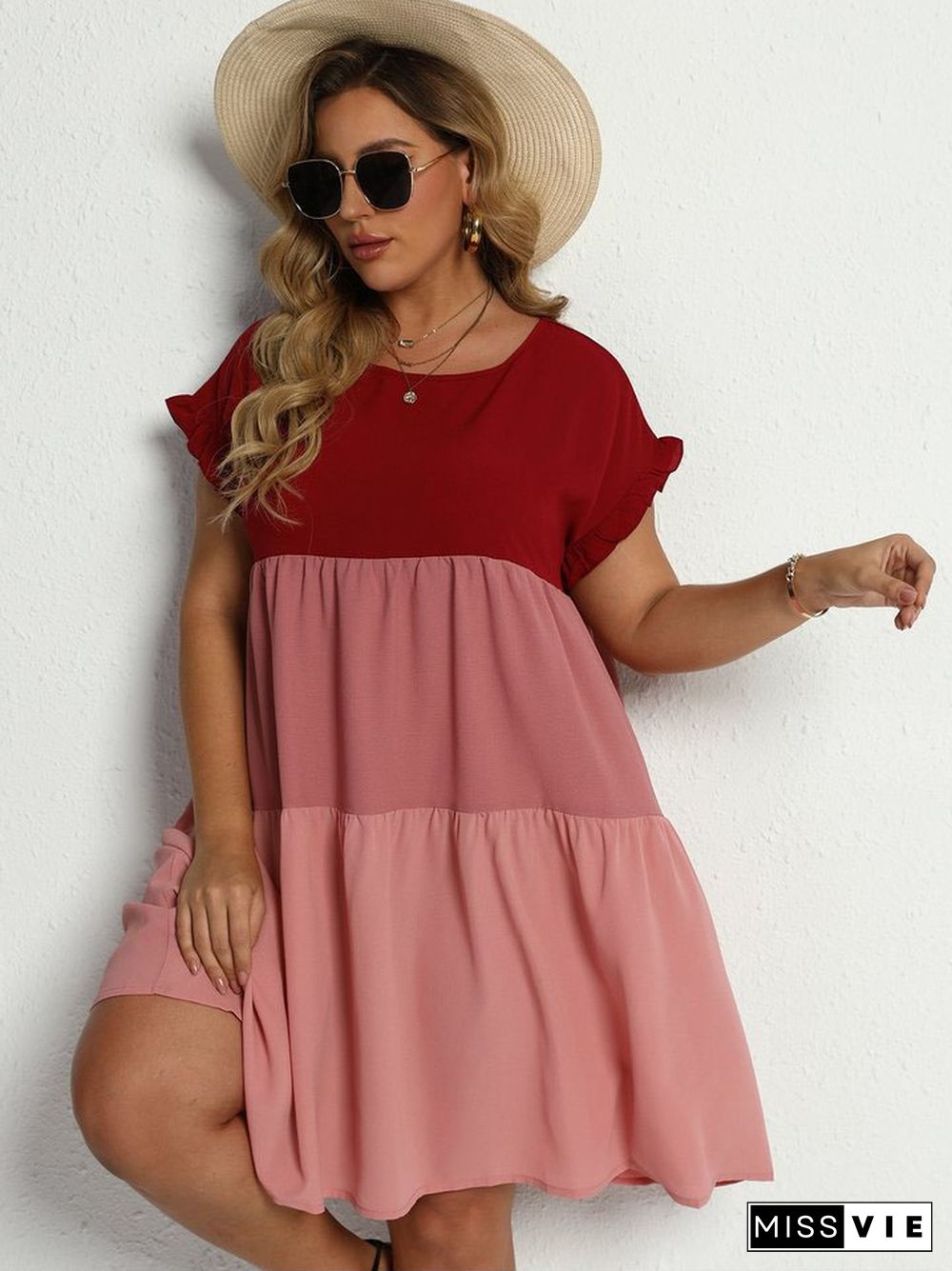 Contrast Color High Waist Loose Dress