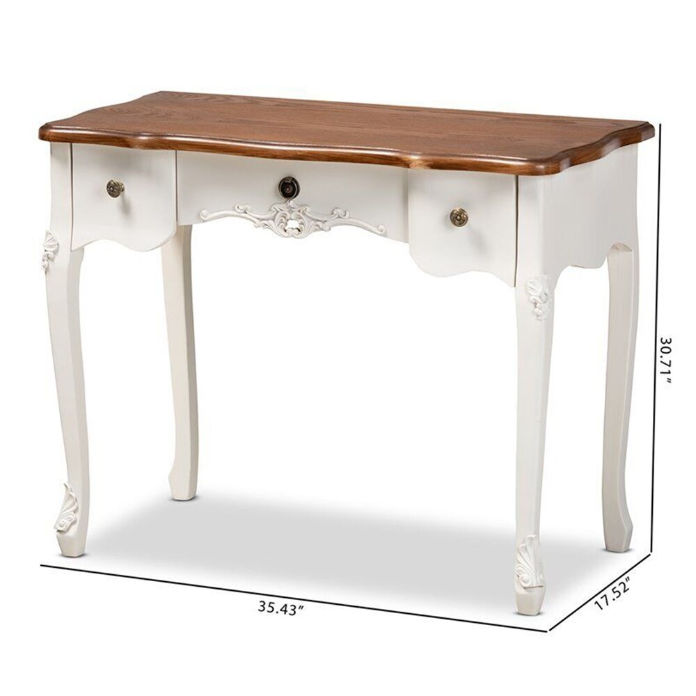 White and Brown Finished 3 Drawer Small Wood Console Table   54 x 84