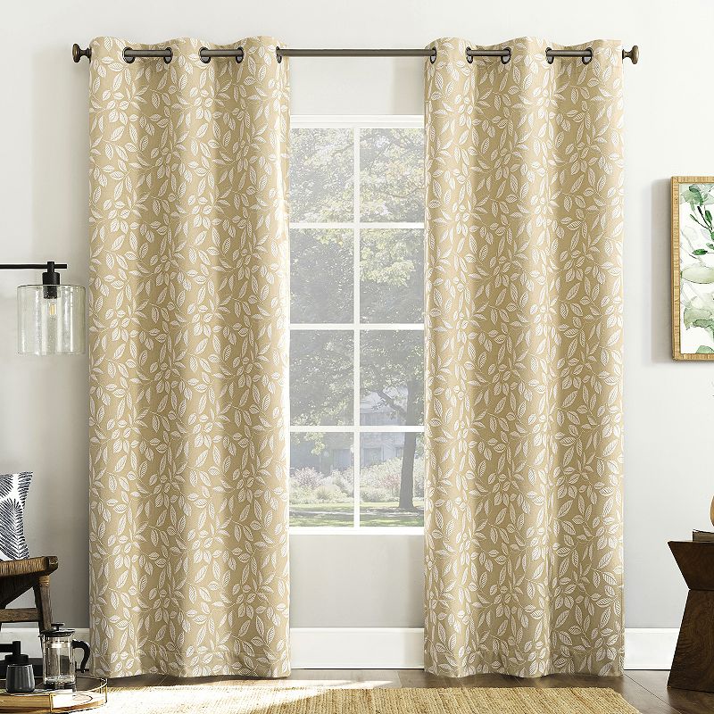 Sun Zero Satti Embroidered Leaf 100% Blackout Single Curtain Panel