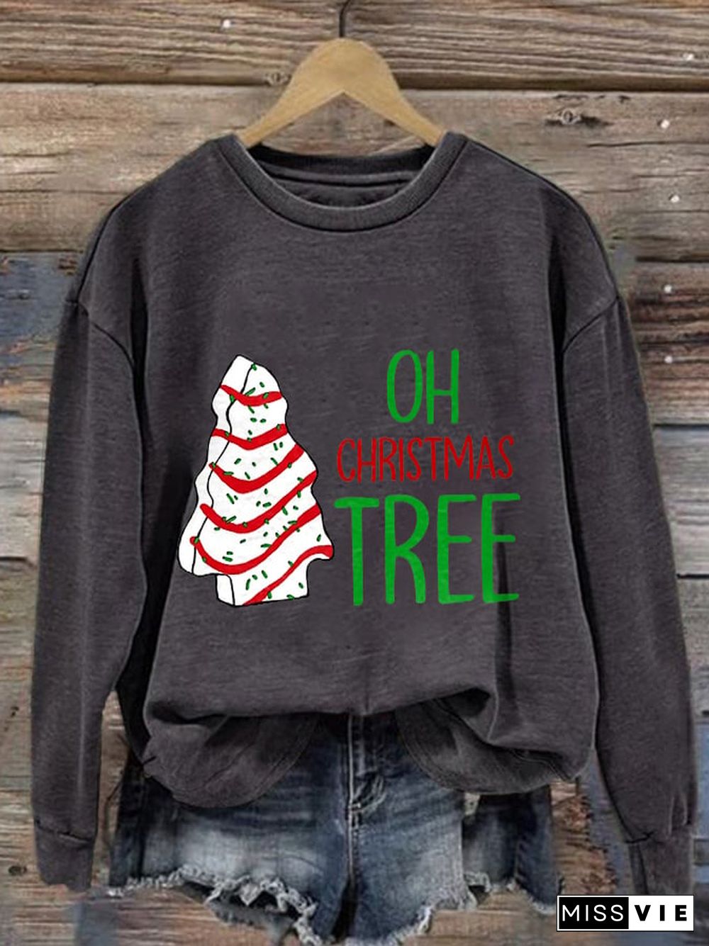 Women's Oh Christmas Tree Print Casual Sweatshirt