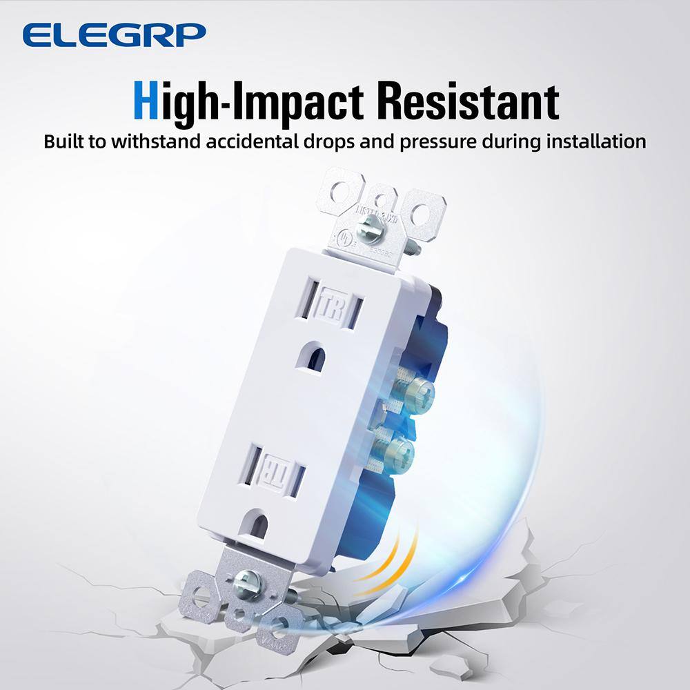 ELEGRP Decor 15 Amp 125-Volt Residential Grade Tamper Resistant Duplex Outlet with Midsize Nylon Wall Plate White (10-Pack) 2007A