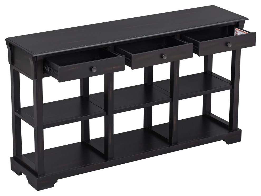 Retro Console Table  Multiple Open Compartments  amp3 Storage Drawers   Transitional   Console Tables   by Decor Love  Houzz