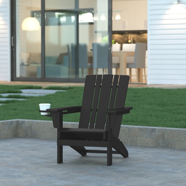 Emma And Oliver Adirondack Chair With Cup Holder Weather Resistant Hdpe Adirondack Chair