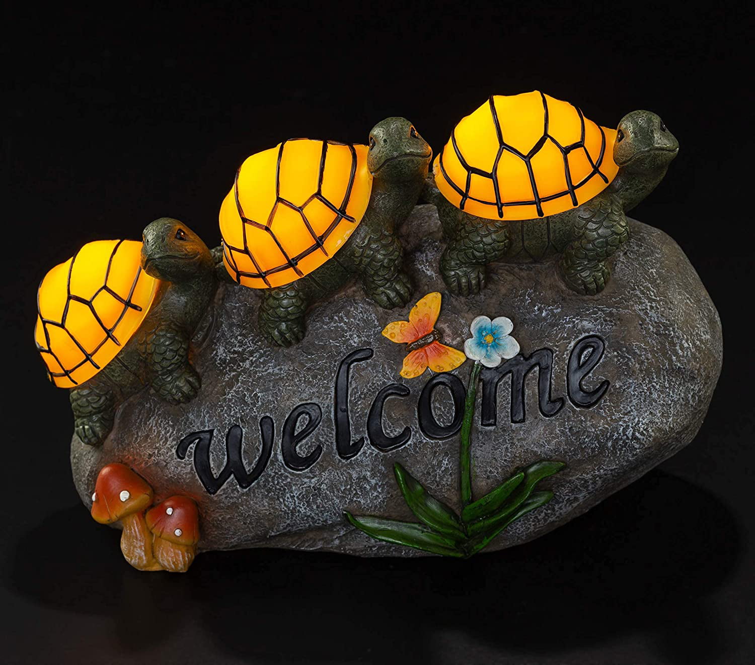 Dawhud Direct Welcome Turtles On A Rock， Solar Powered LED Outdoor Decor， Garden Light