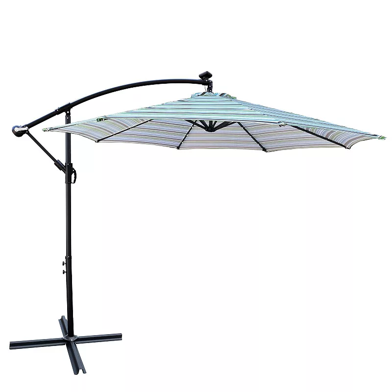 F.C Design 10 ft Outdoor Patio Umbrella with Solar Powered LED Lights， Waterproof， 8 Ribs， Crank and Cross Base for Garden， Deck， Backyard， Pool Shade