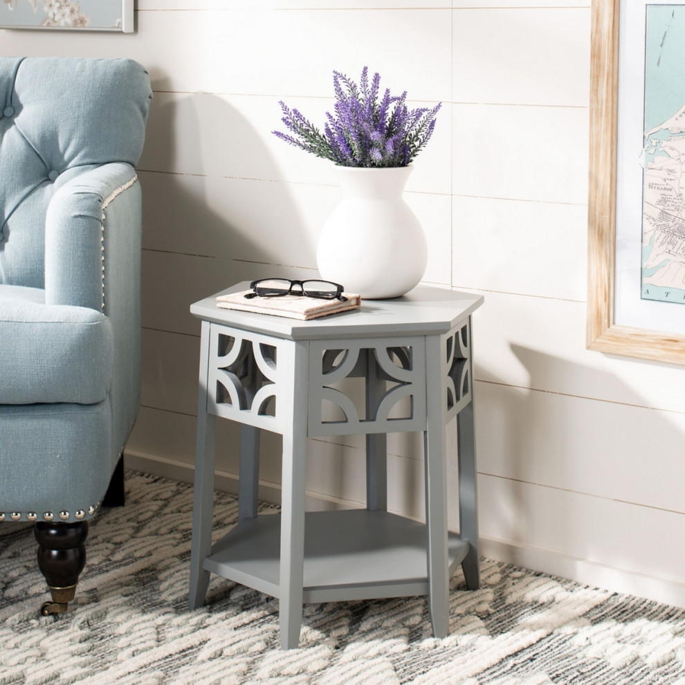 Dot Hexagon End Table Pearl Blue Gray   Transitional   Side Tables And End Tables   by AED Luxury Home Decor  Houzz