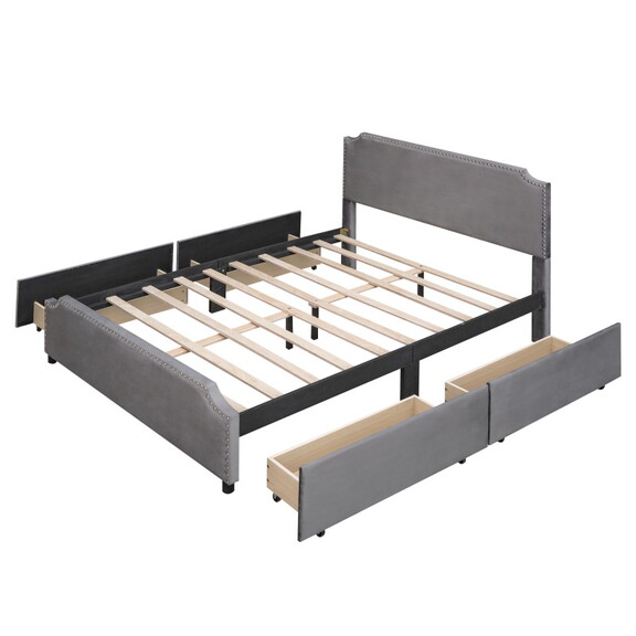 Upholstered Platform Bed with Stud Trim Headboard ...