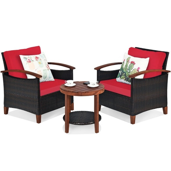 3Piece Patio Rattan Furniture Set with Solid Wood Frame