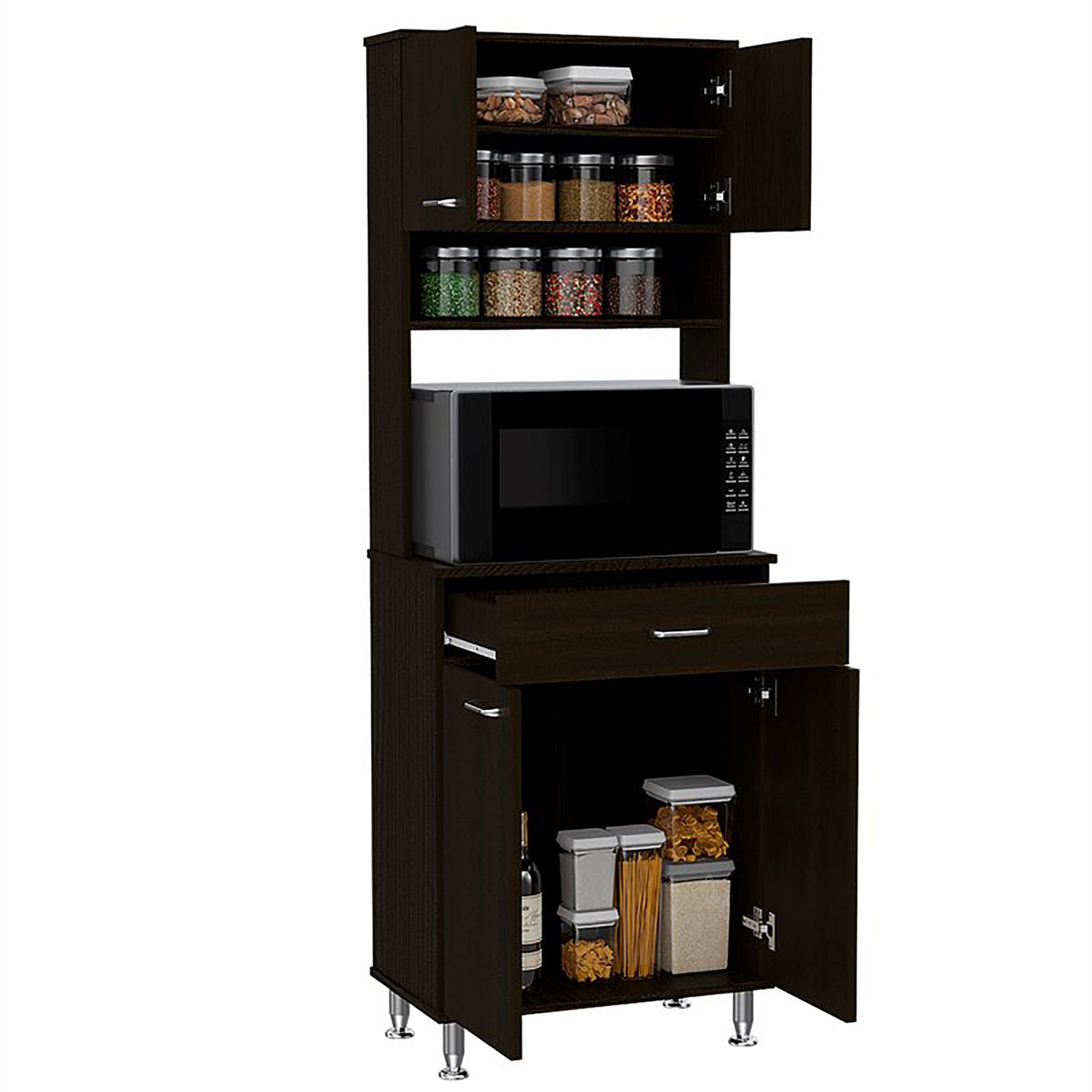 TUHOME a 60 Pantry， Three Shelves， One Drawer， Countertop， Four Legs， Two Double Door Cabinets -White， For Kitchen Room