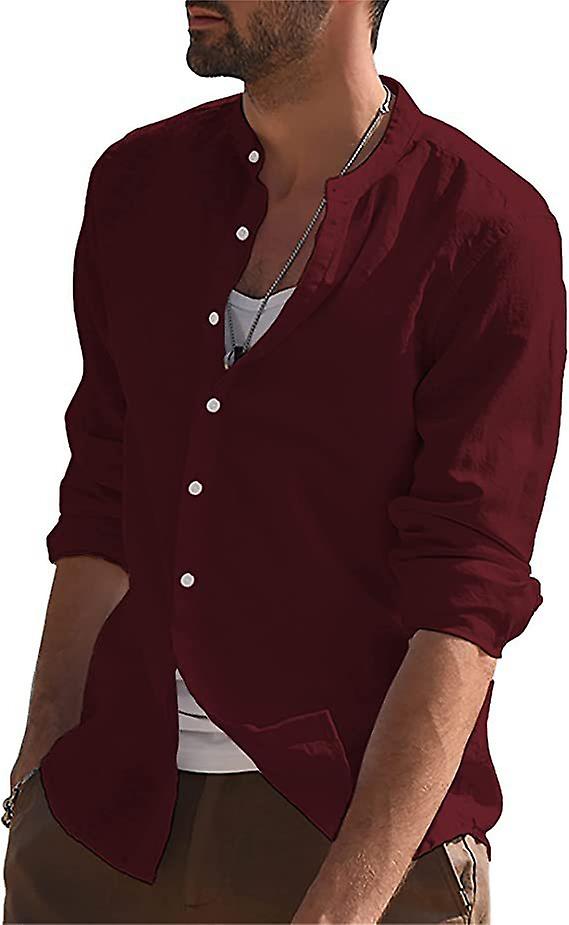 Men's Cotton Linen Shirt Long Sleeve Casual Beach Hippie Tops