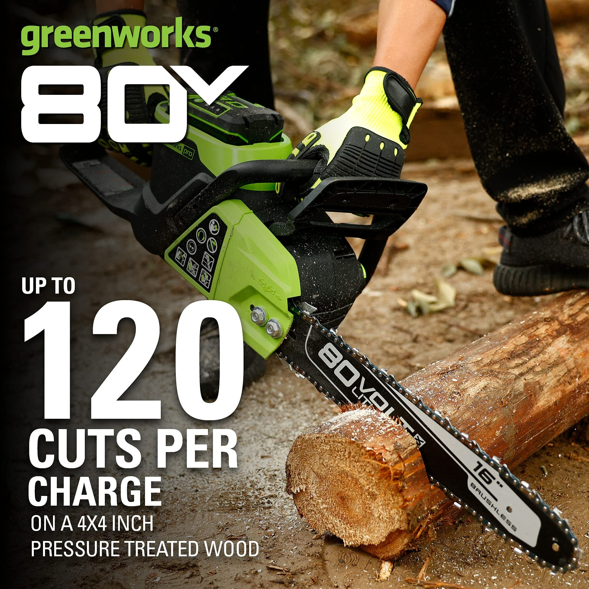 80V 16-Inch Cordless Brushless Chainsaw | Greenworks Tools