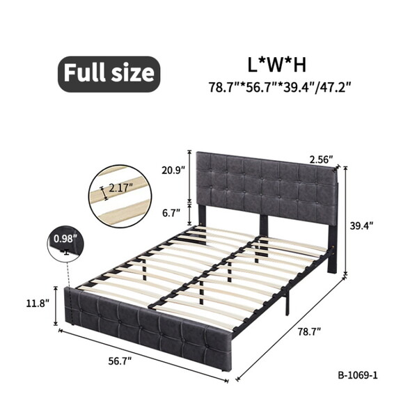 Full Size Bed Frame  Upholstered Platform Bed with...