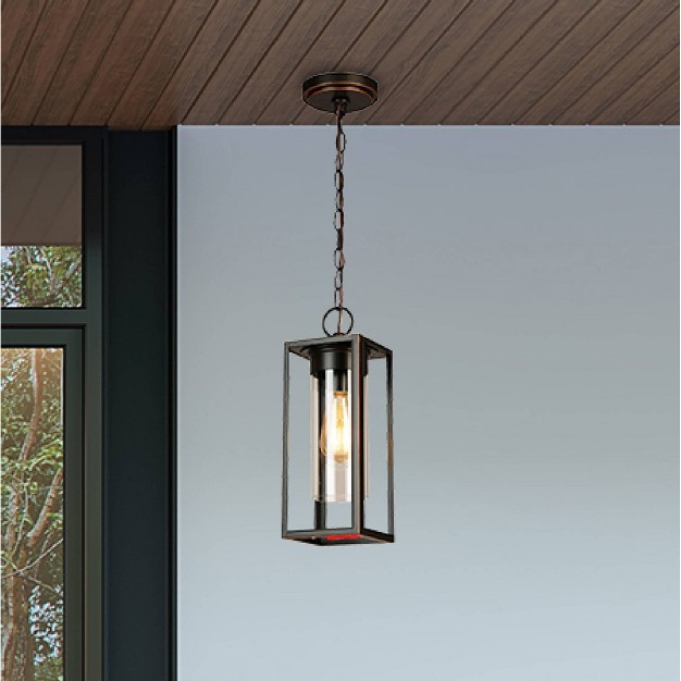 1 light Walker Hill Outdoor Clear Glass Pendant Oil Rubbed Bronze Eglo