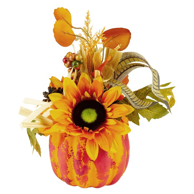 Autumn Harvest Orange And Yellow Floral Pumpkin Decoration