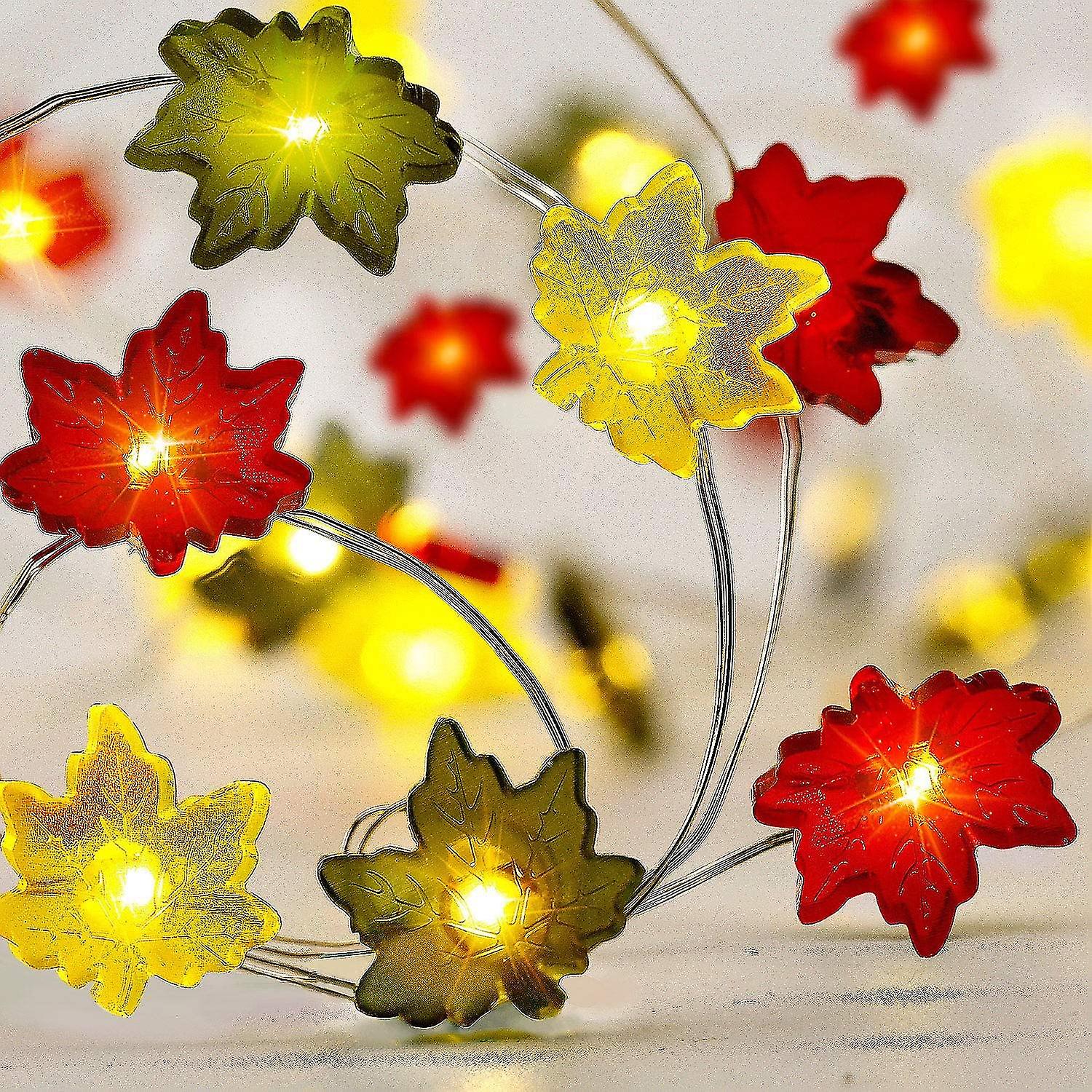 10ft 30 Colorful Led Maple Leaf String Lights Battery Powered With 8 Flicker Modes， Remote Control