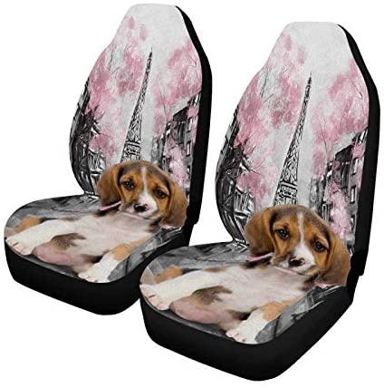 FMSHPON Set of 2 Car Seat Covers New Universal Fit Custom Add Your Love Pet with Eiffel Tower Universal Auto Front Seats Protector Fits for Car，SUV Sedan，Truck