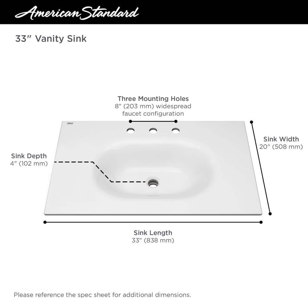 American Standard Studio S 33 in Bathroom Vanity Sink Top with 8 in Faucet Holes in White