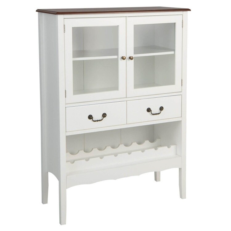 Sideboard Buffet Cabinet with 2 Tempered Glass Doors White   36” x 16” x 50”