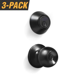 Premier Lock Black Entry Door Knob Combo Lock Set with Deadbolt and 18 Keys Total (3-Pack Keyed Alike) ED07-3