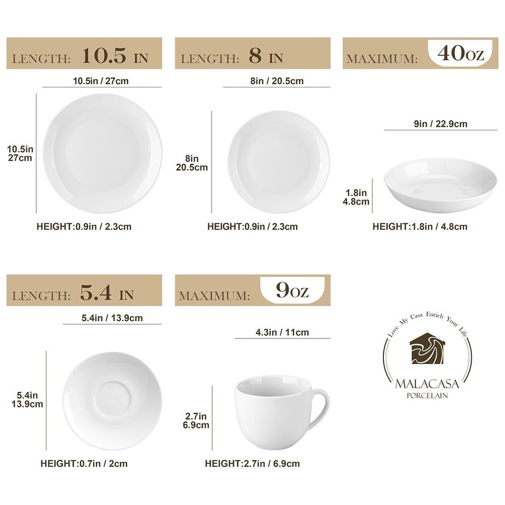 MALACASA Amelia Porcelain Dinnerware Set  Service for 6