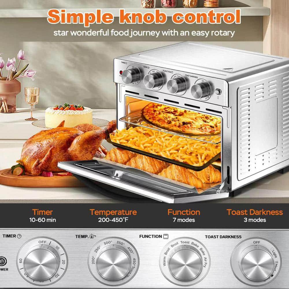 Edendirect 26 qt Stainless Steel Air Fryer 6Slice Air Fryer Toaster Oven Combo Roast Bake Reheat Fry OilFree ETL Listed