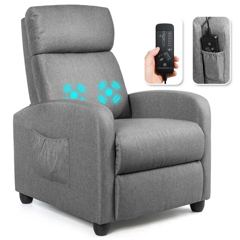 PU Leather Massage Recliner Sofa Modern Recliner Chair Winback Single Sofa with Side Pocket