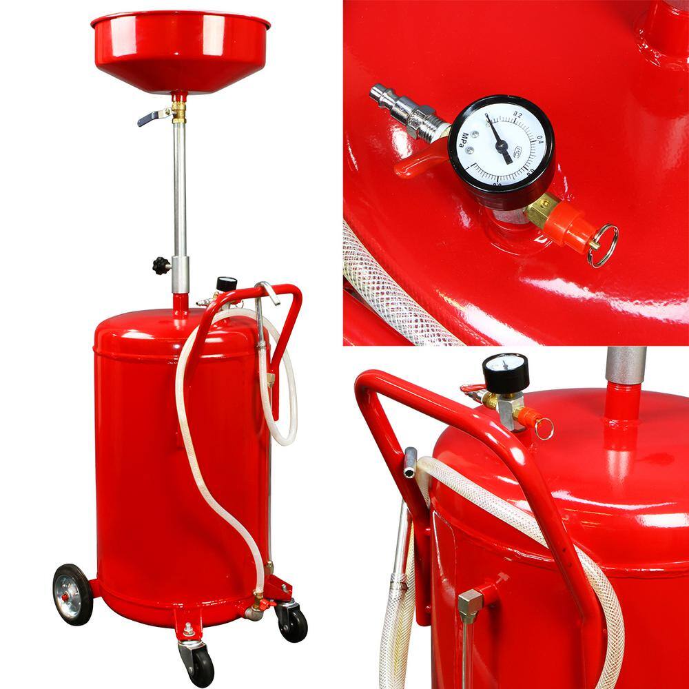 XtremepowerUS 20 Gal. Portable Steel Waste Oil Drain Tank Air-Operated with Adjustable Funnel Height 66076-H2