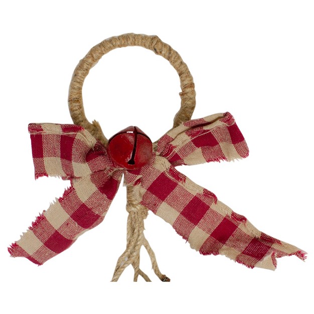 Pine And Red Jingle Bell Christmas Door Hanger With Plaid Bow