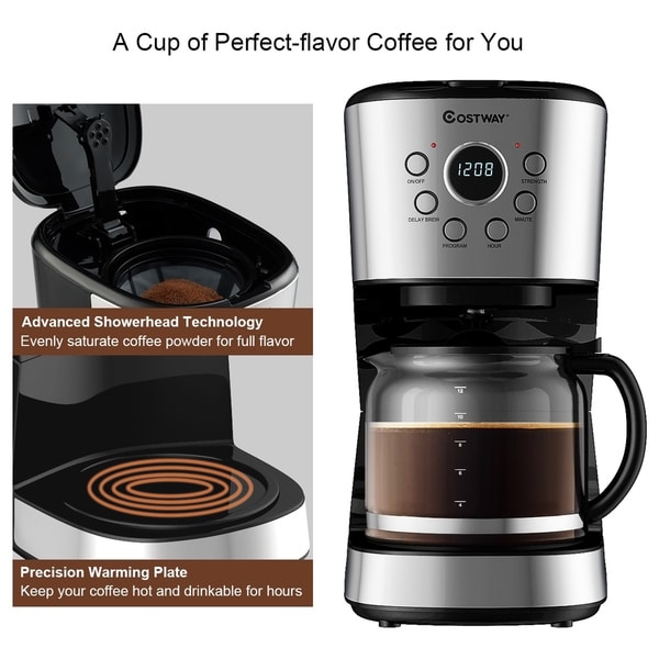 12-Cup Programmable Coffee Maker with LCD Display and 24hrs Timer