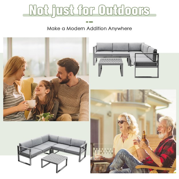 Tangkula 4pcs Aluminum Outdoor Conversation Set Patio Furniture Set W Coffee Table amp Cushions Gray