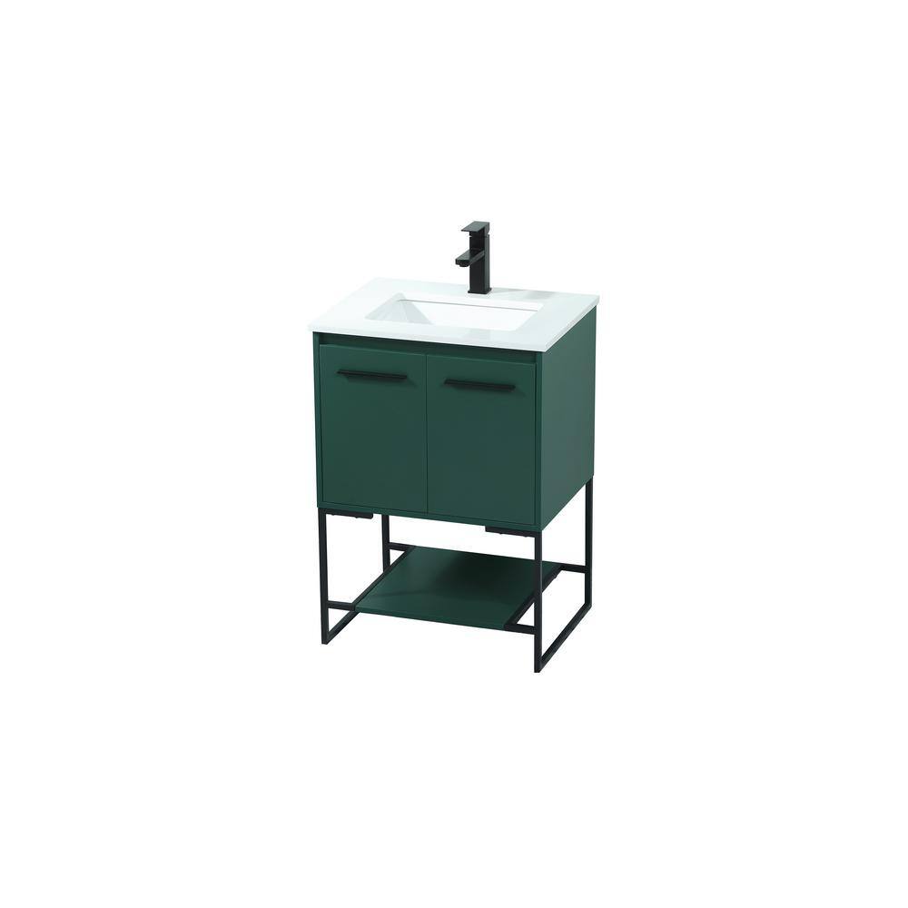 Simply Living 24 in. Single Bathroom Vanity in Green with Quartz Vanity Top in Ivory White SL127572MGN