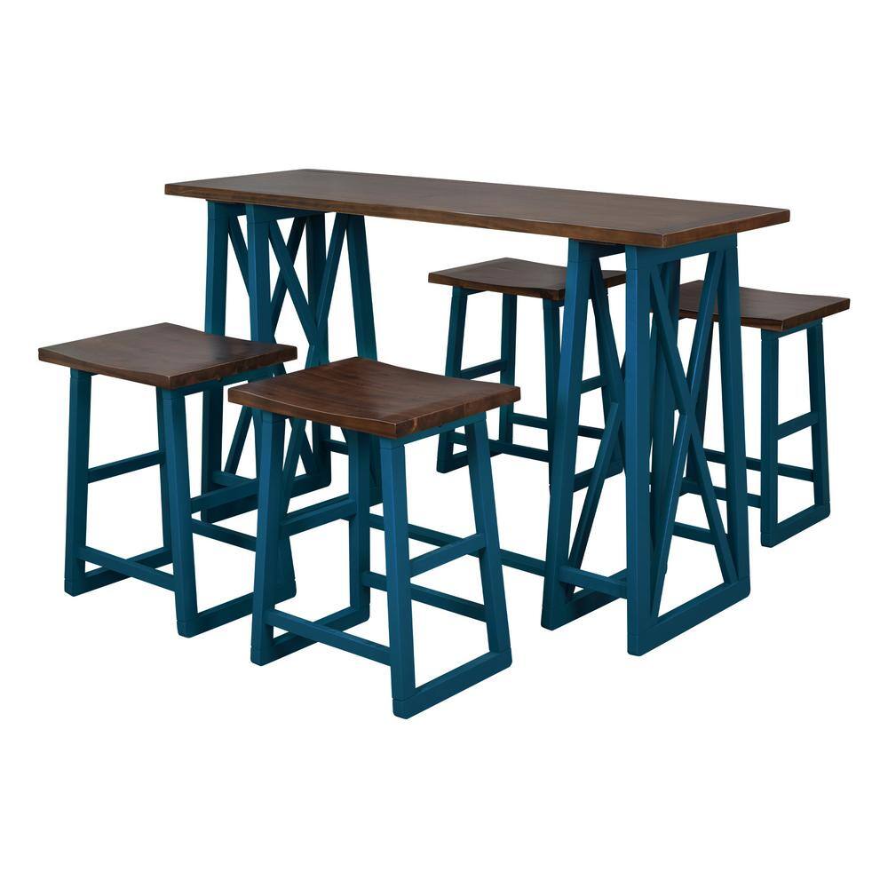 maocao hoom 5-Piece Blue Wood Dining Set with 4-Stools SFWF233AAM