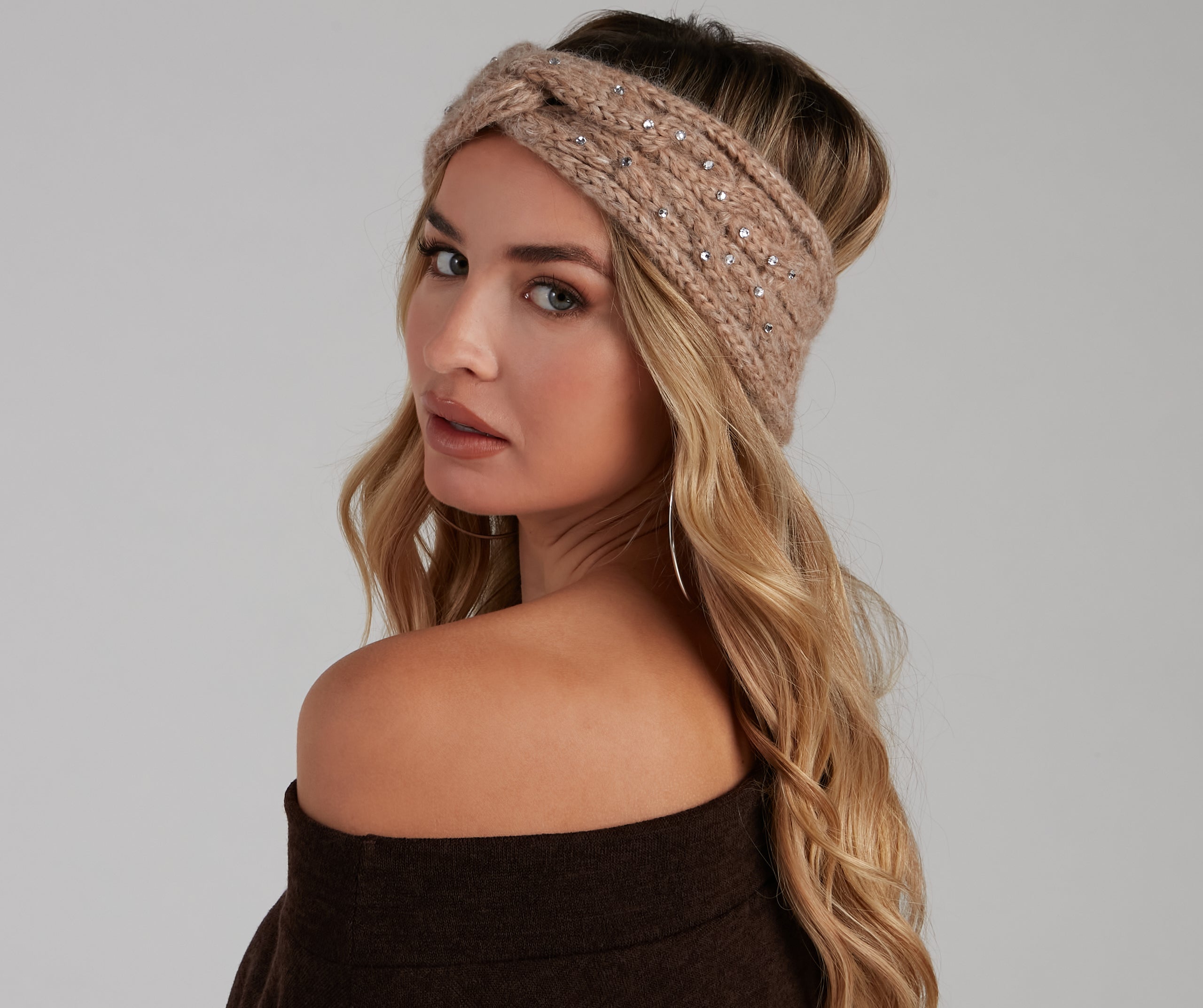 Perfect Shine Rhinestone Cable Knit Headband