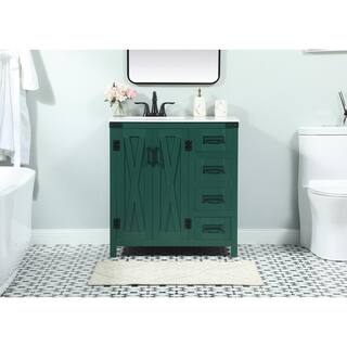 Simply Living 32 in. W x 19 in. D x 34 in. H Bath Vanity in Green with Ivory White Quartz Top SL270696MGN