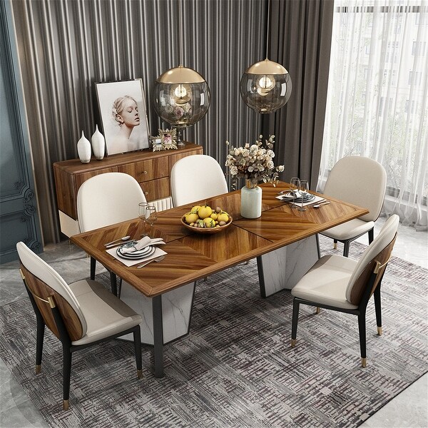 Wood Dining Table Kitchen Table for 6(Ebony Solid Wood Tabletop)