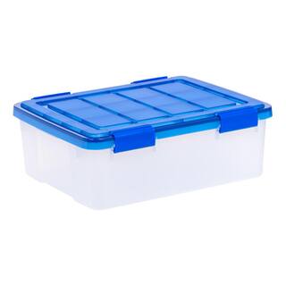 IRIS 26.5 qt. Clear Plastic Storage Boxes in Blue Lid 500195